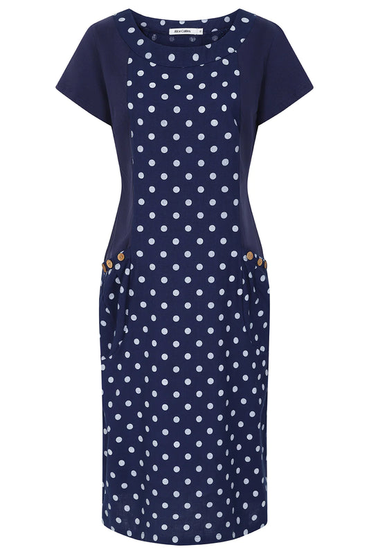 Alice Collins Hettie Print Dress - Dot Blue