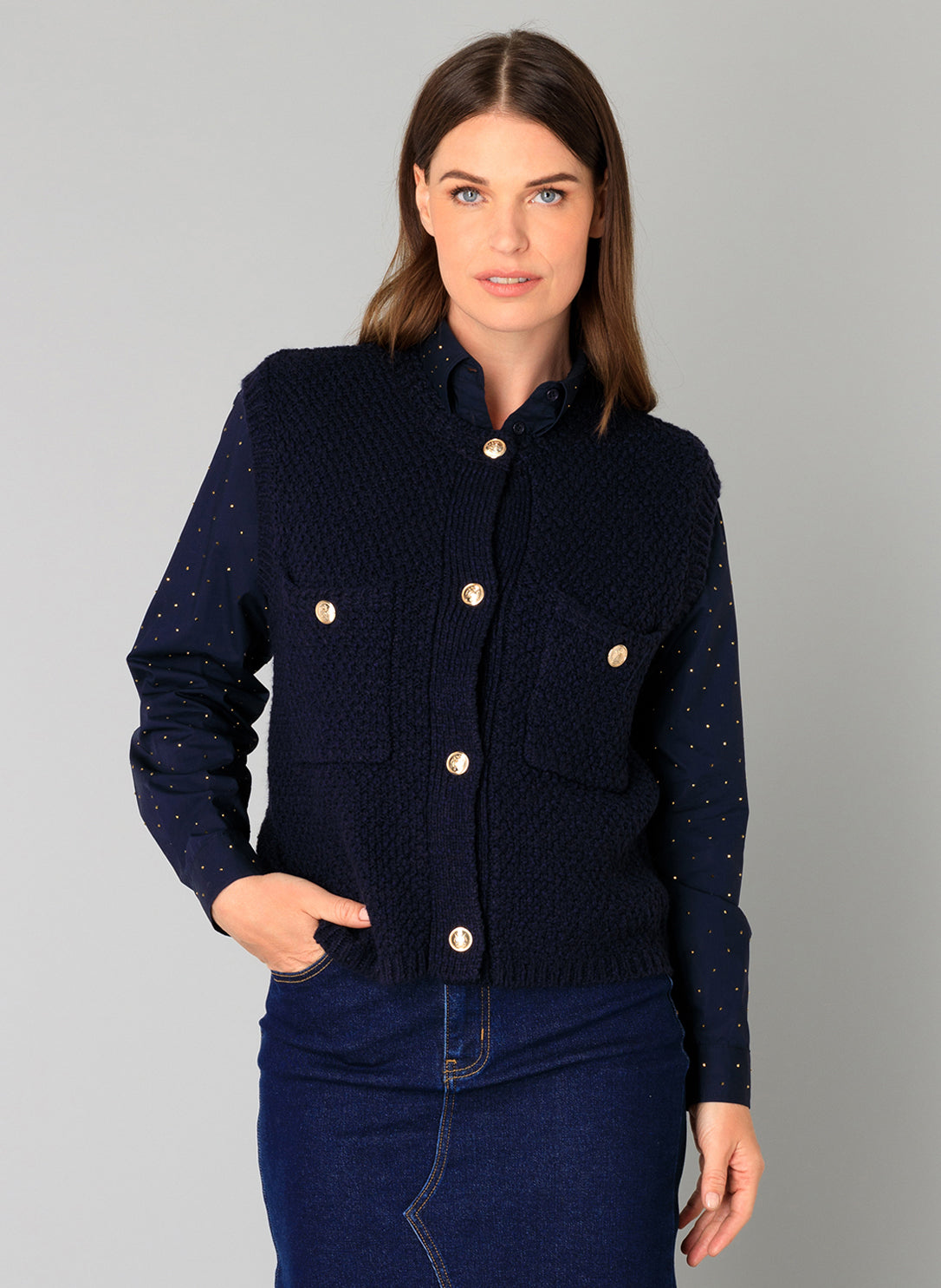 Yest Brenda Navy Knit Vest