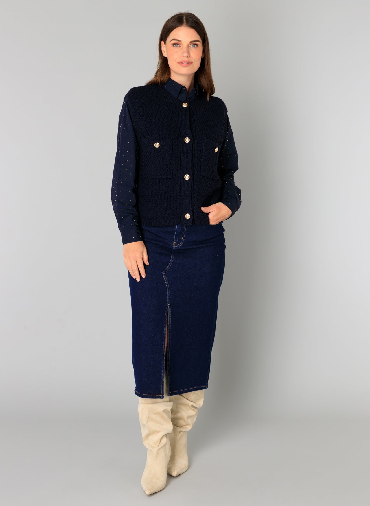 Yest Brenda Navy Knit Vest