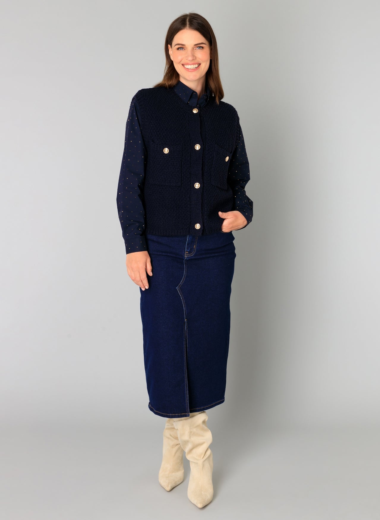 Yest Brenda Navy Knit Vest
