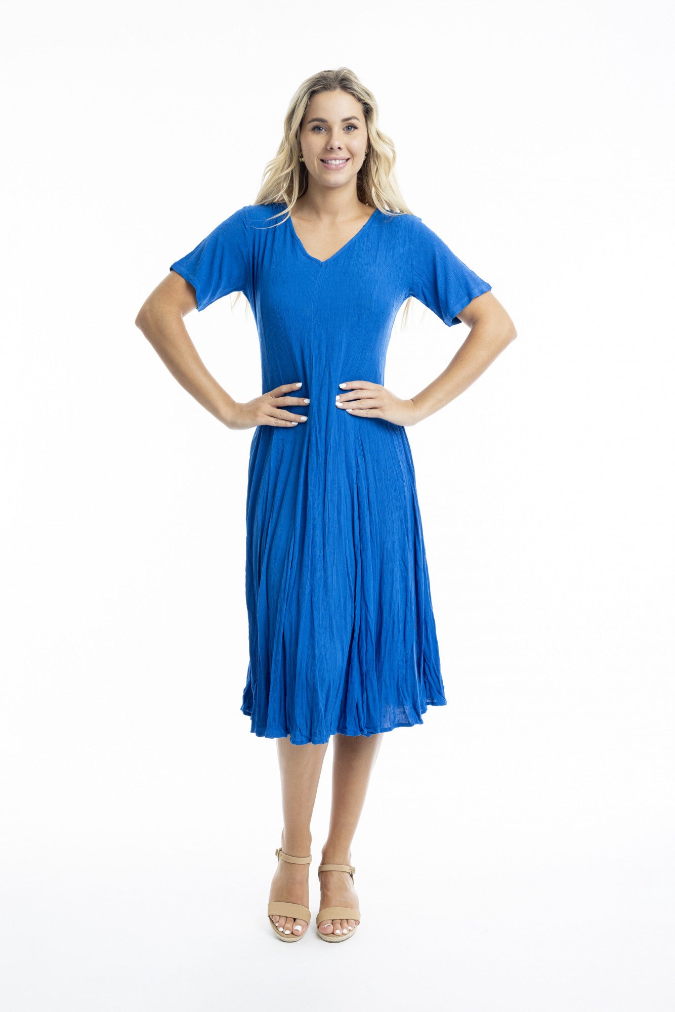 Orientique Rayon Dobby Electric Blue Dress