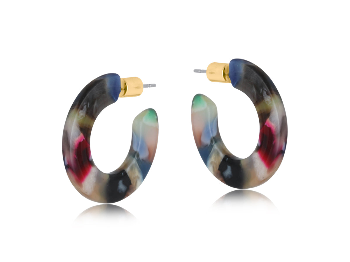 Big Metal Flat Oval Resin Hoop Earrings