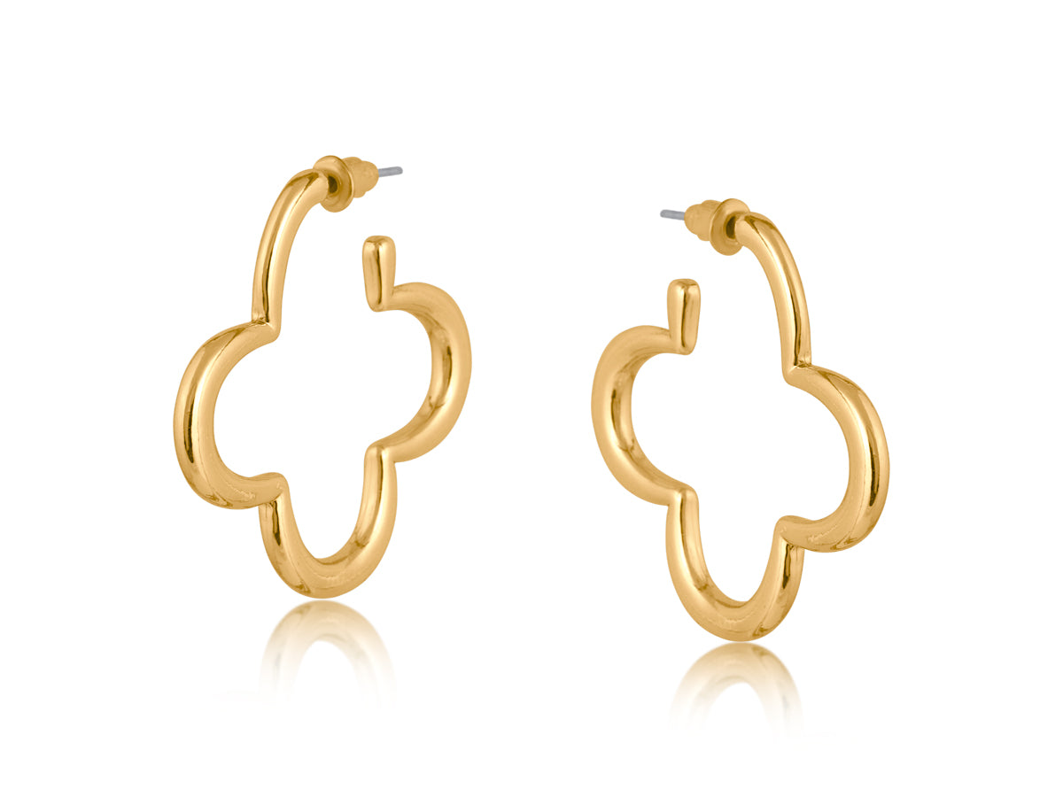 Big Metal Floral Clover Hoop Earrings