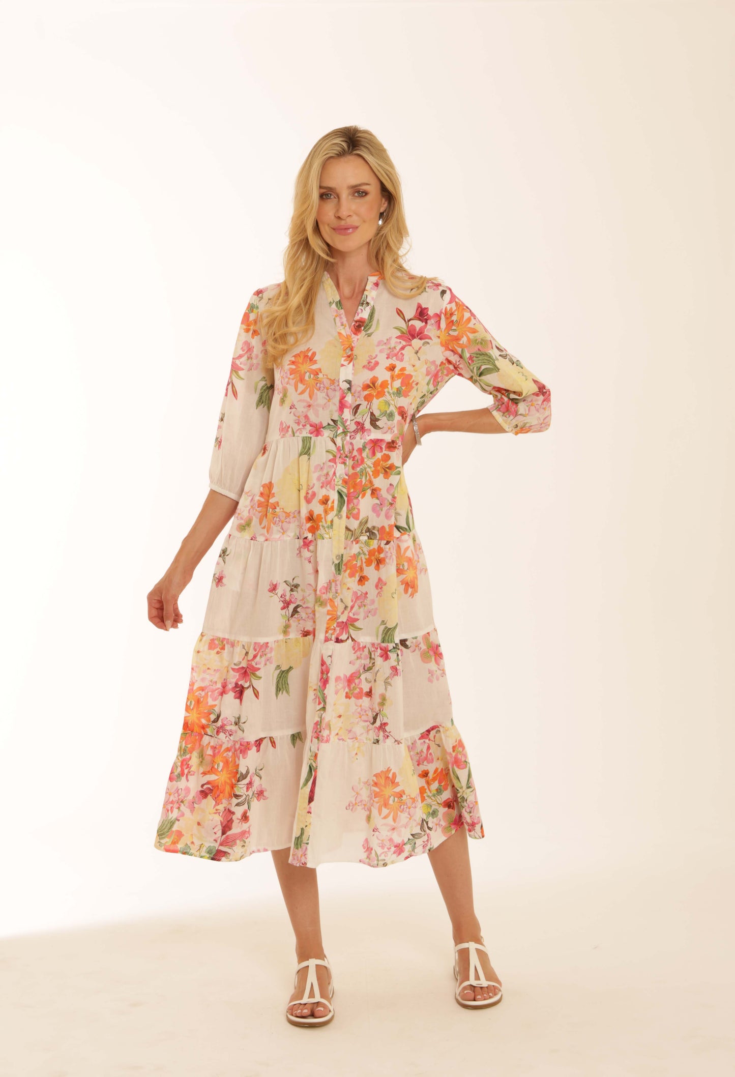 Pomodoro Tropical Flower Shirt Dress