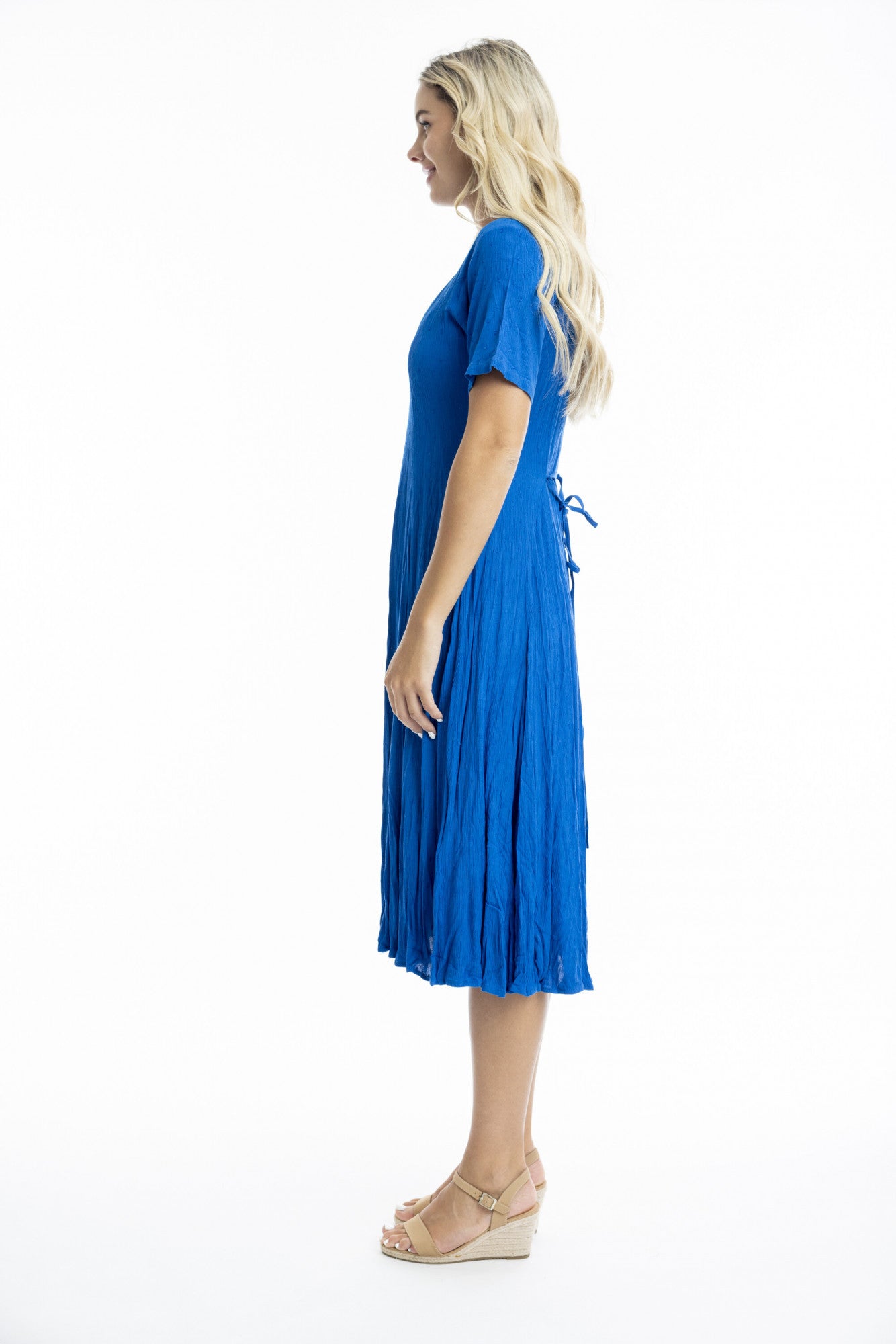 Orientique Rayon Dobby Electric Blue Dress