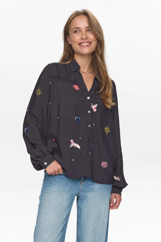 Numph Tekna Obsidian Embroidered Shirt