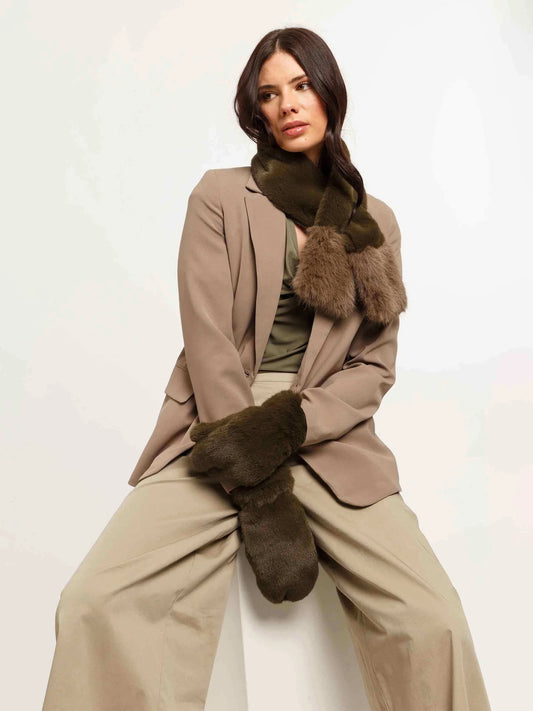 Loeveinch  Faux Fur Khaki Mittens