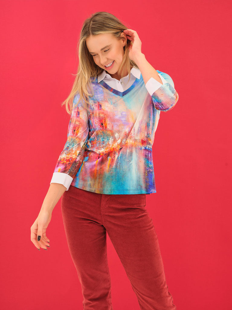 Dolcezza "The Blue City" Faux Shirt Top