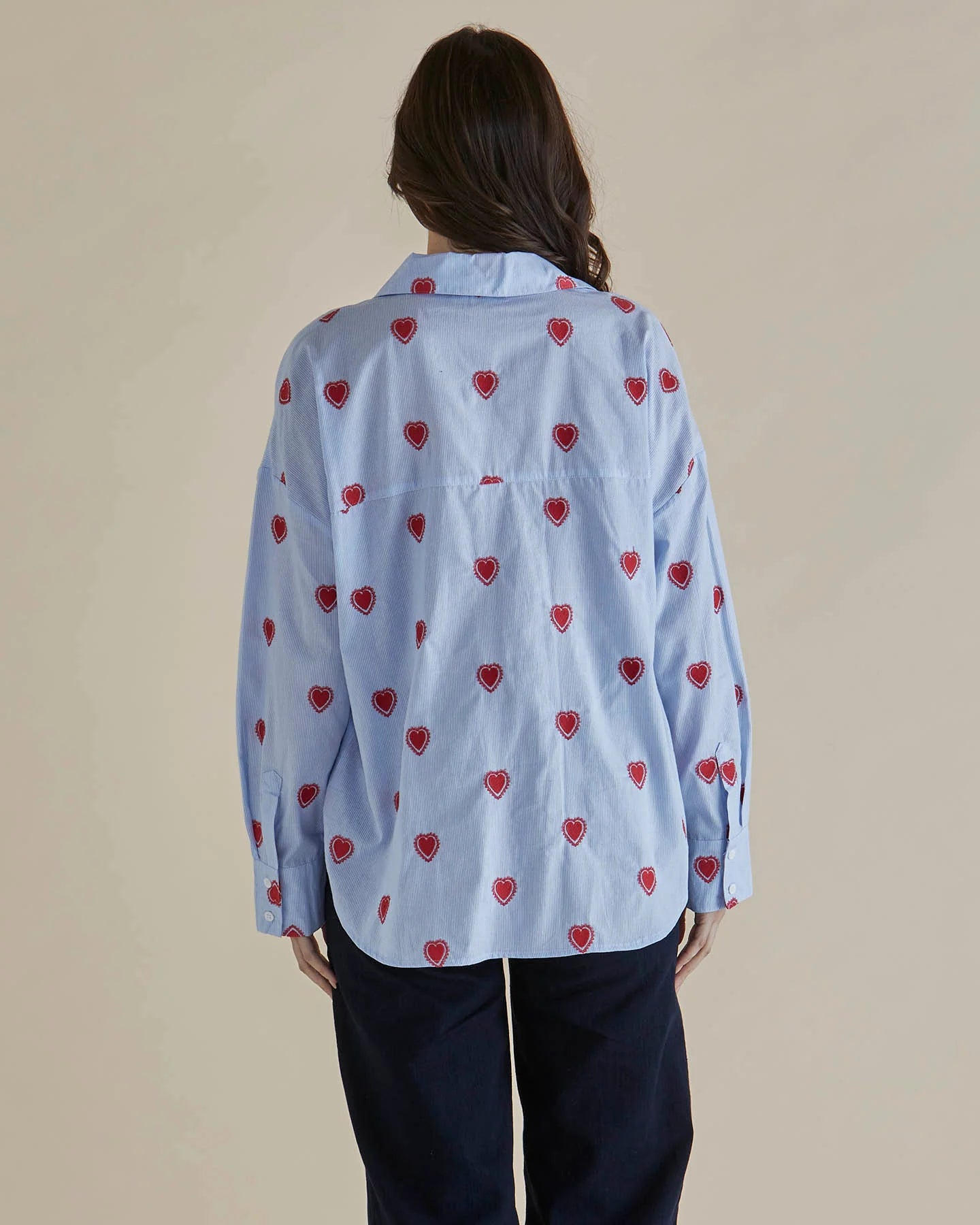 Betty Basics Sage Blue Heart Stripe Shirt