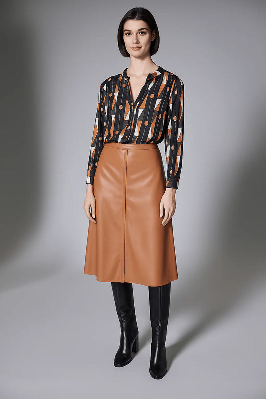 Peruzzi Pleather Panel Skirt - Tan