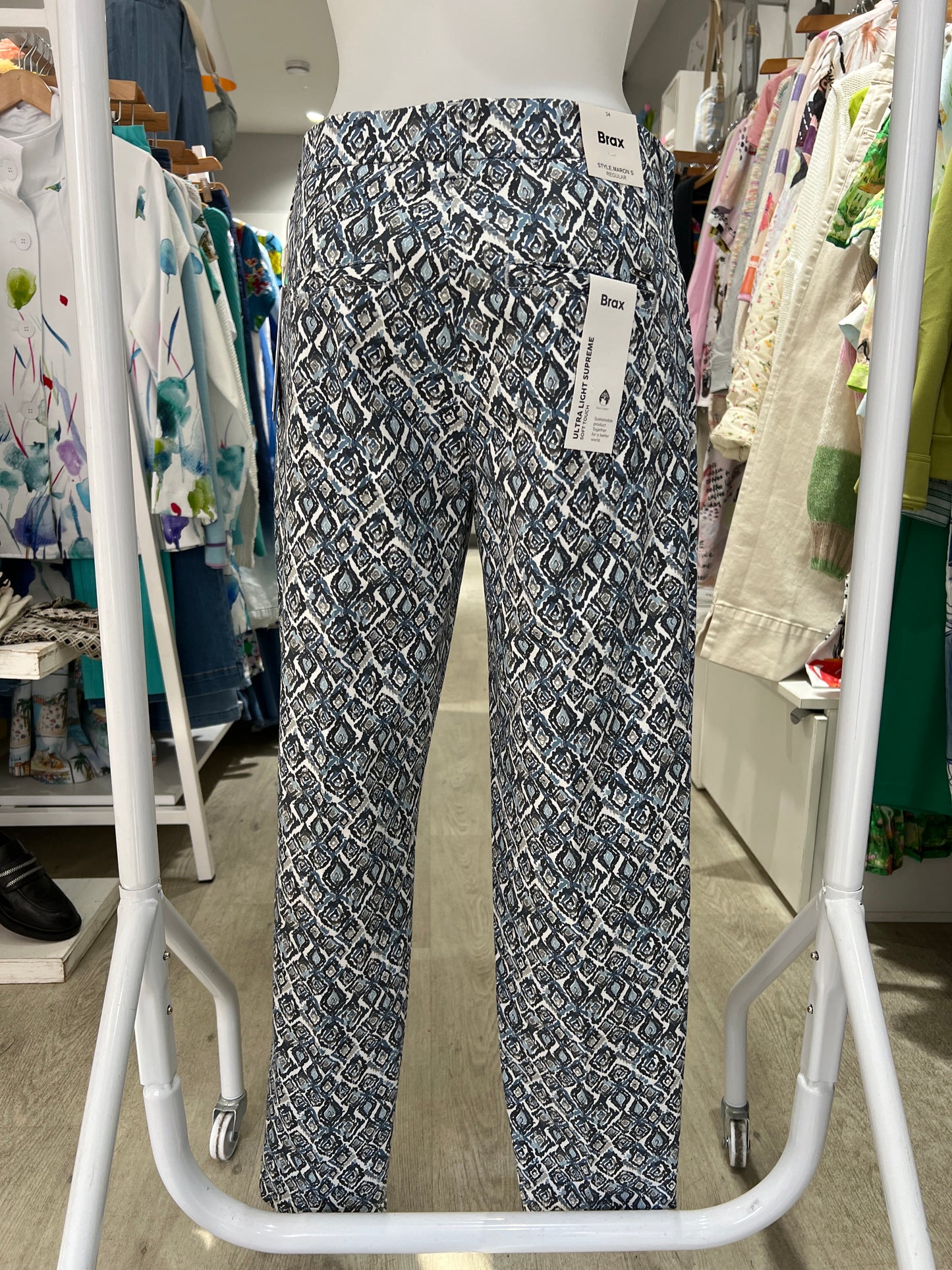 Brax Maron S Blue Diamond Pattern Trousers