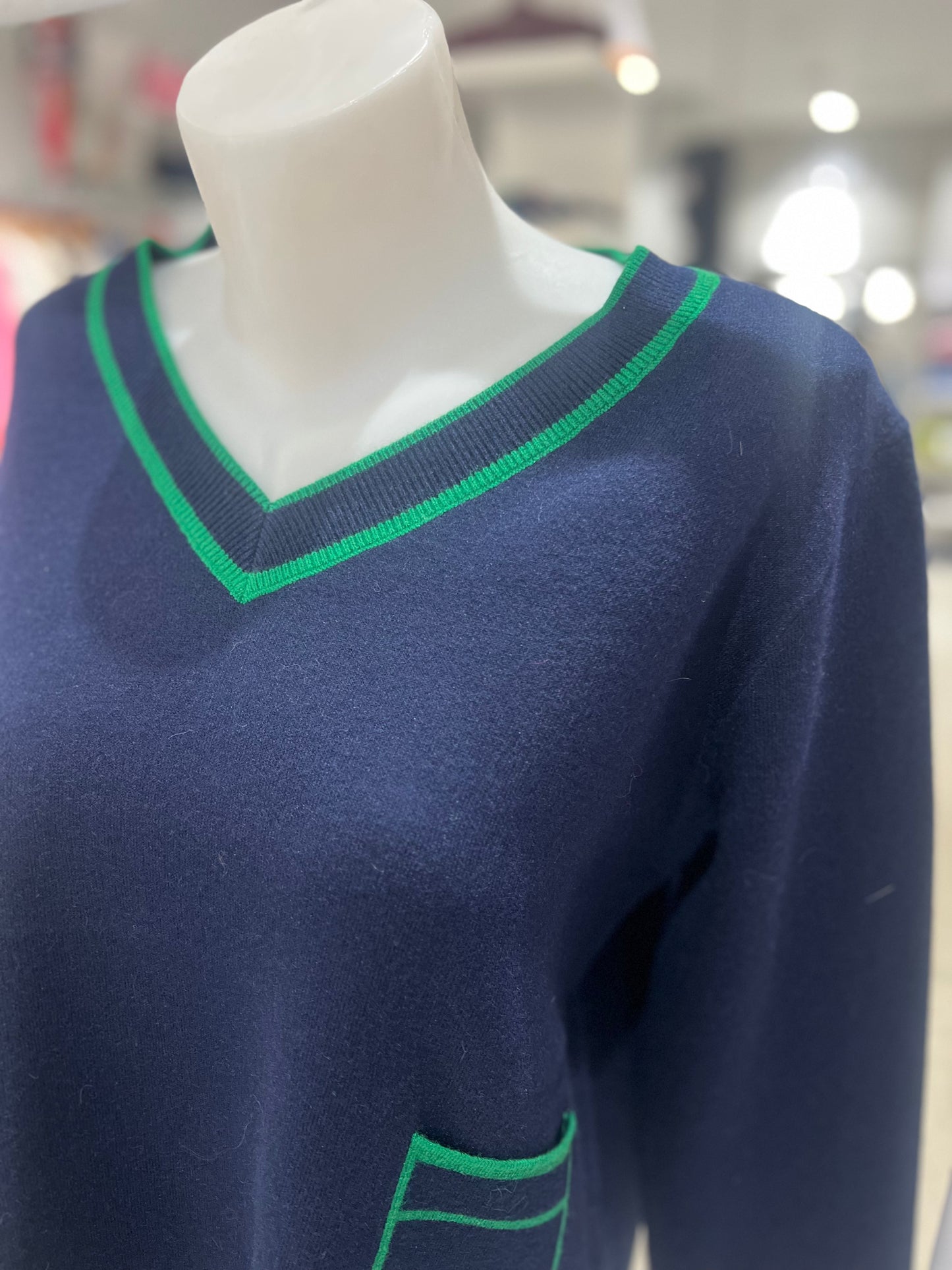See Saw Navy/Green Pocket Sweater