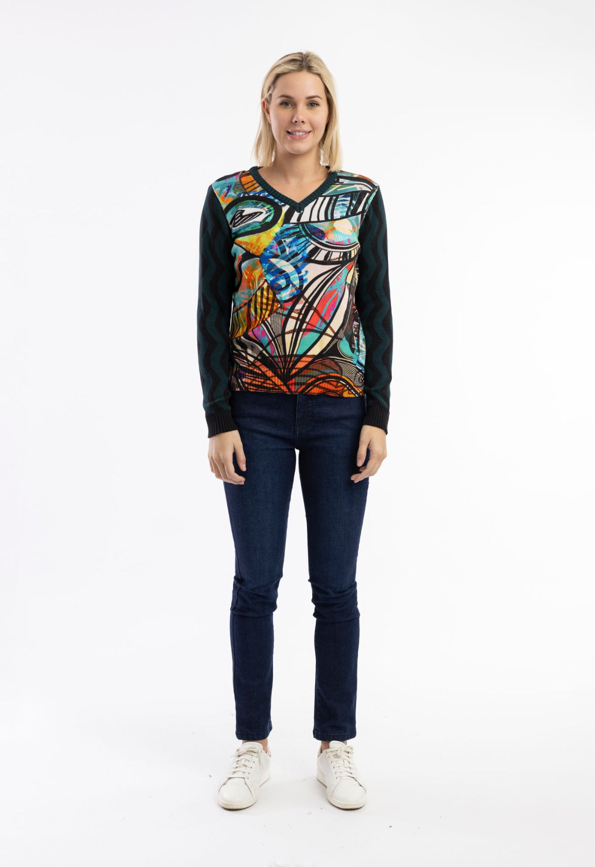 Orientique Digital V-Neck Knit Top