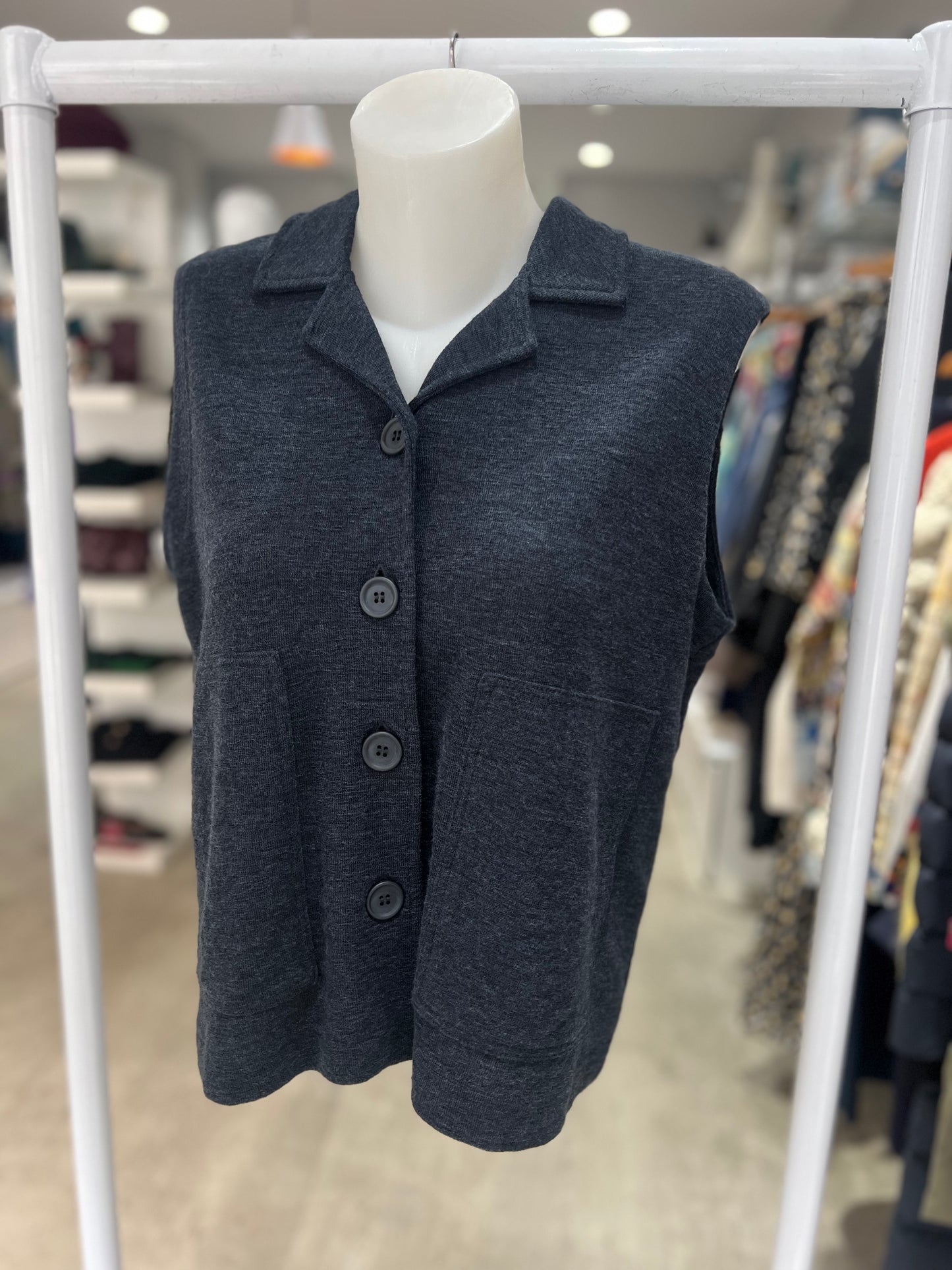By Basics Merino Vest with Open Collar
