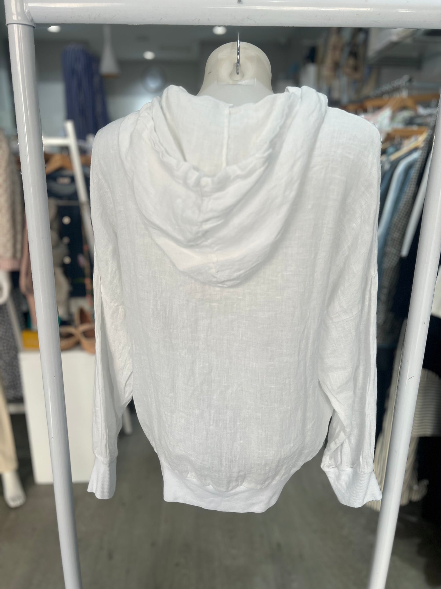 Art Premium Linen White Hooded Zip Jacket