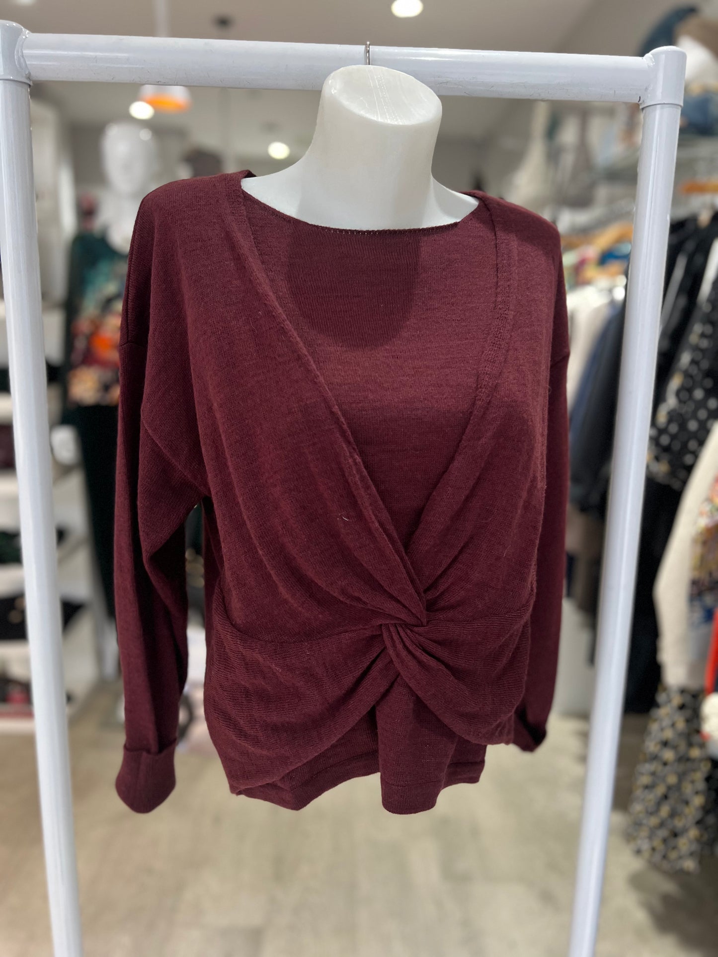 Deck by Decollage O/S Bordeaux Mock Two-Piece Knit Top