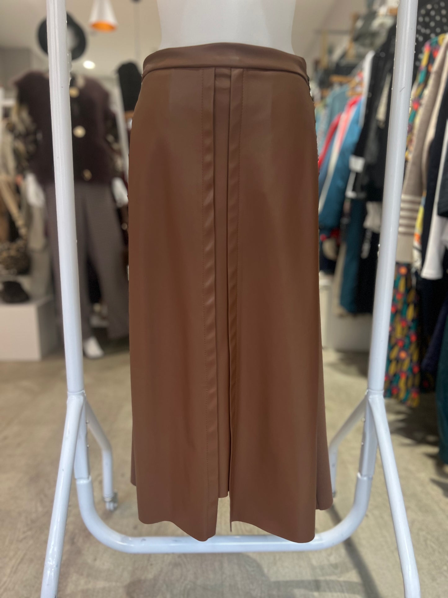 Peruzzi Pleather Panel Skirt - Tan