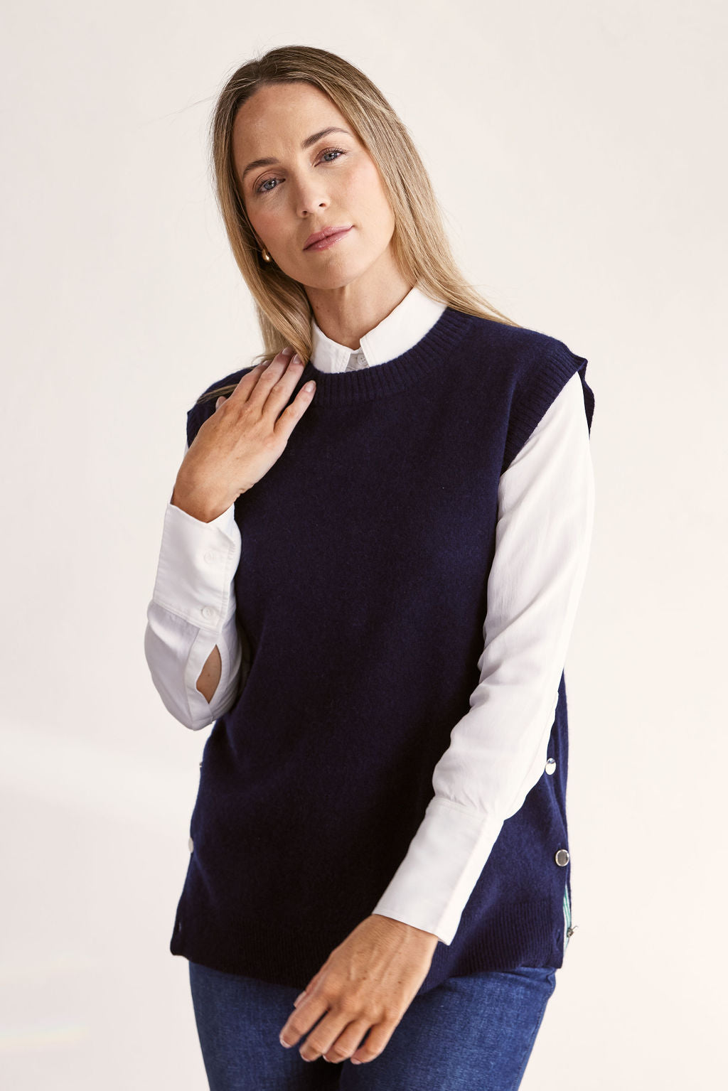 See Saw Navy Side Button Vest