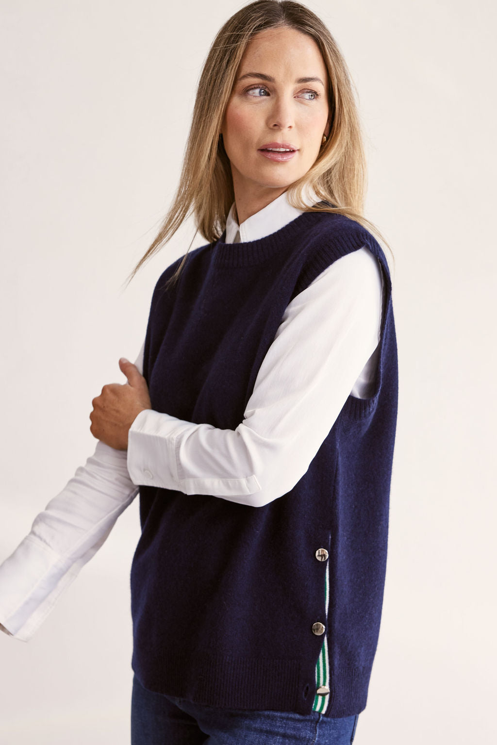 See Saw Navy Side Button Vest