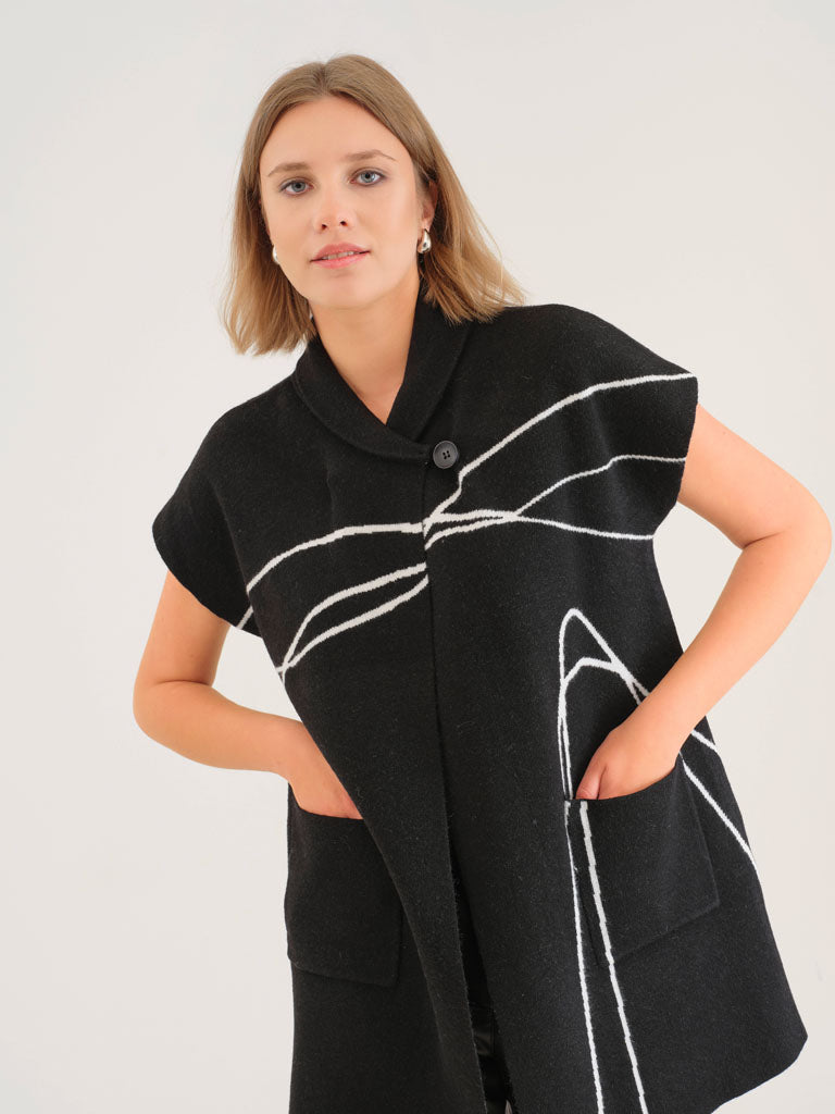 Dolcezza Black Knit Sleeveless Cardigan
