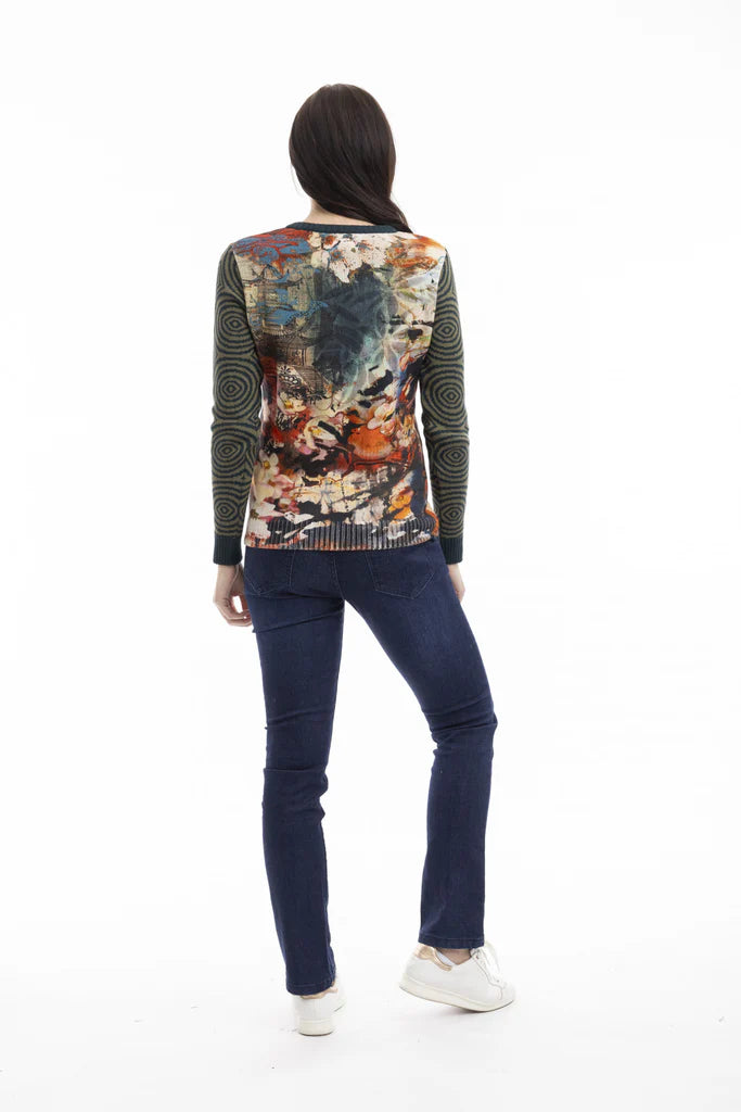 Orientique Digital V-Neck Knit Top