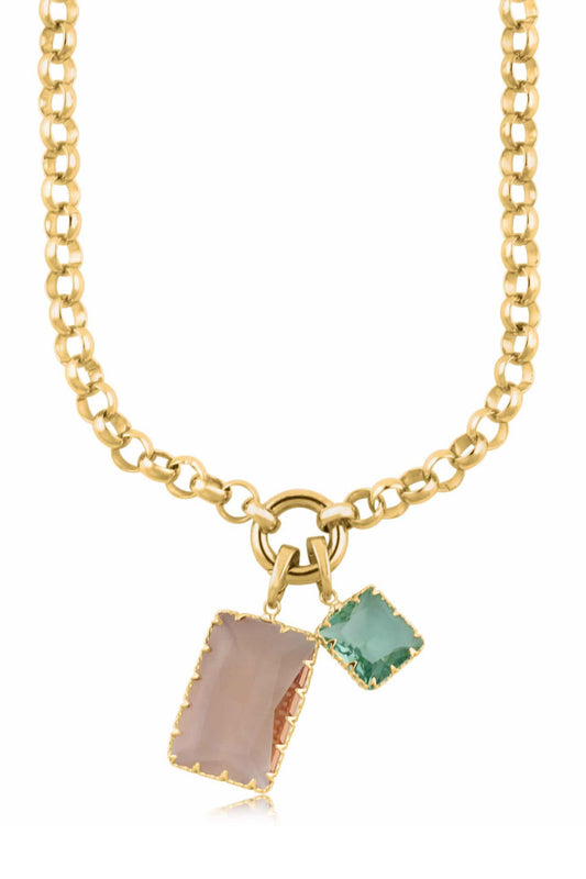 Big Metal London Chain Necklace With Lock in Gold&Green, Silver&Brown