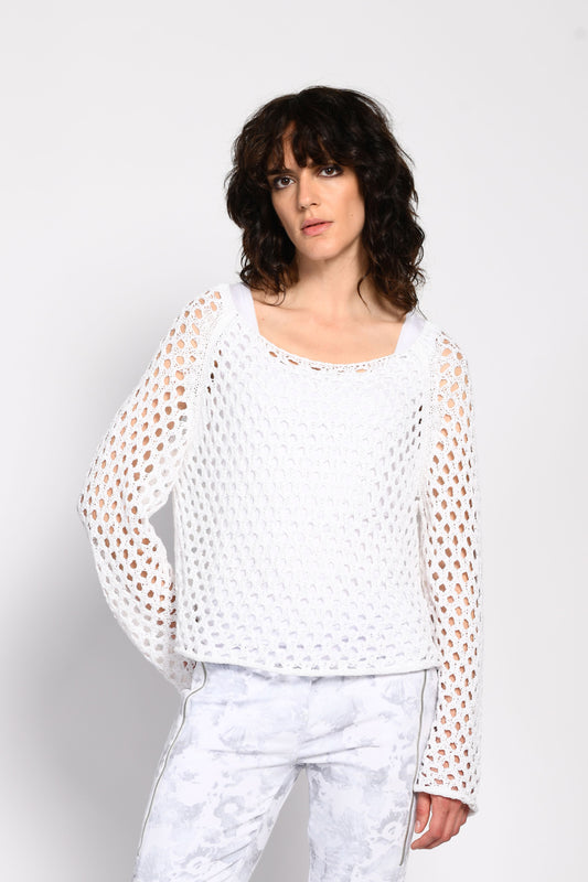 Amber & Moon White Hole Knit Sweater