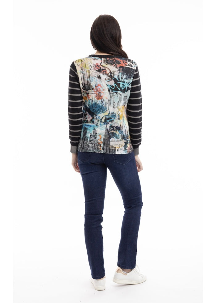 Orientique Digital V-Neck Knit Top