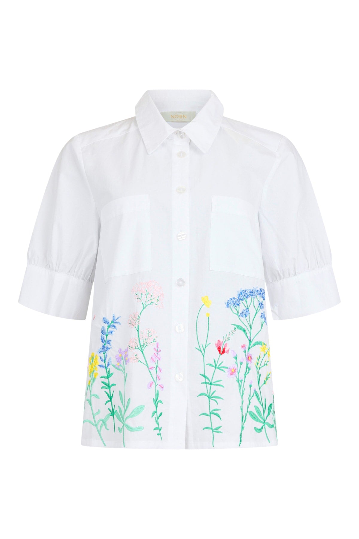 Noen White Floral Embroidered Shirt