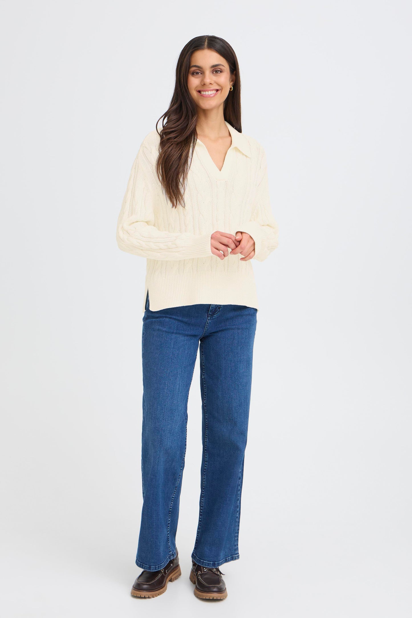 Fransa Vivian Cream Cable Knit Pullover