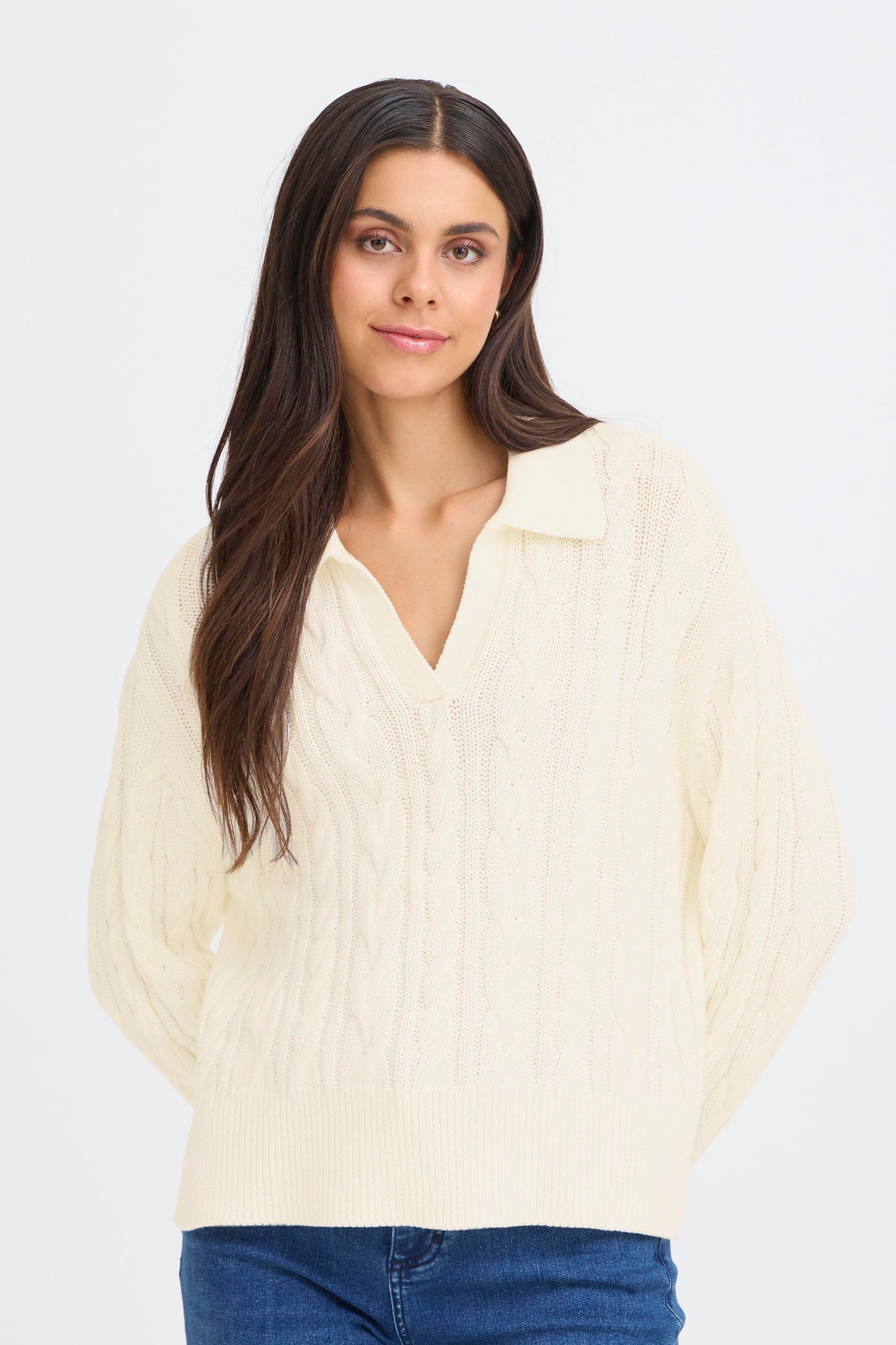 Fransa Vivian Cream Cable Knit Pullover