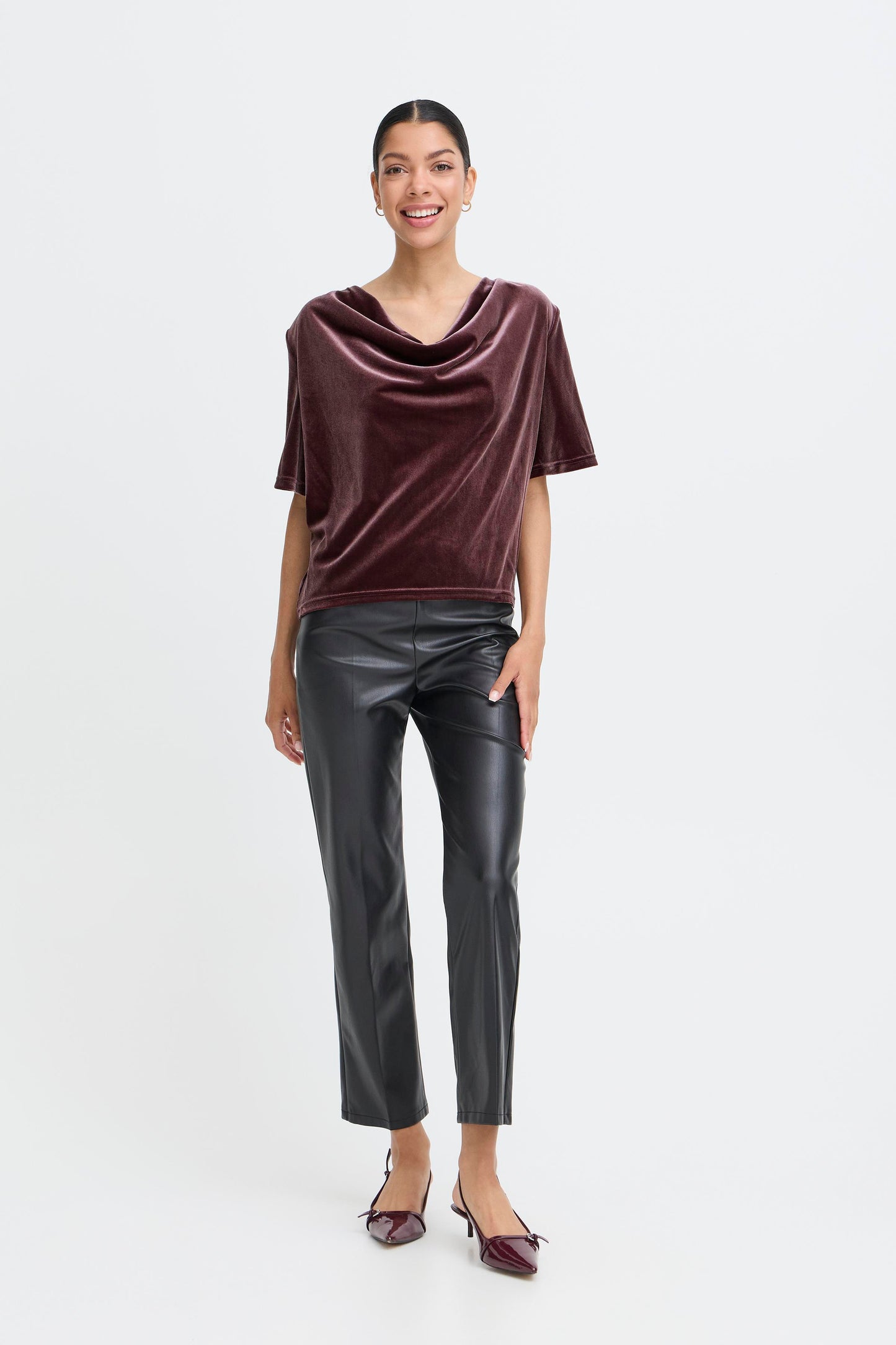 B-Young Perlina Draping Velvet Blouse