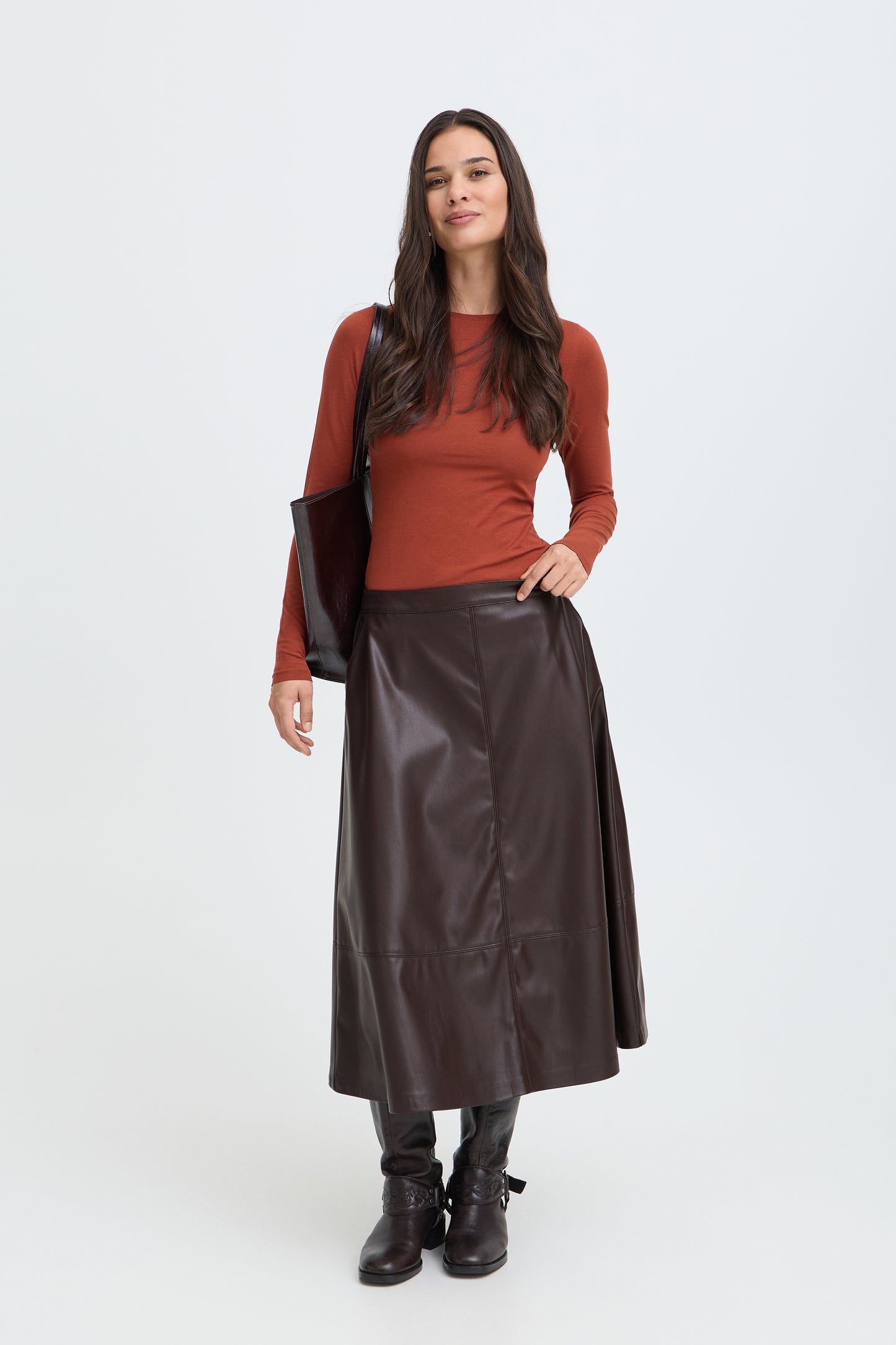 B.Young Daja Faux Leather A-Line Skirt