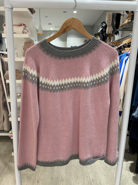 Deck by Decollage Pink Fairisle Round Neck Knit