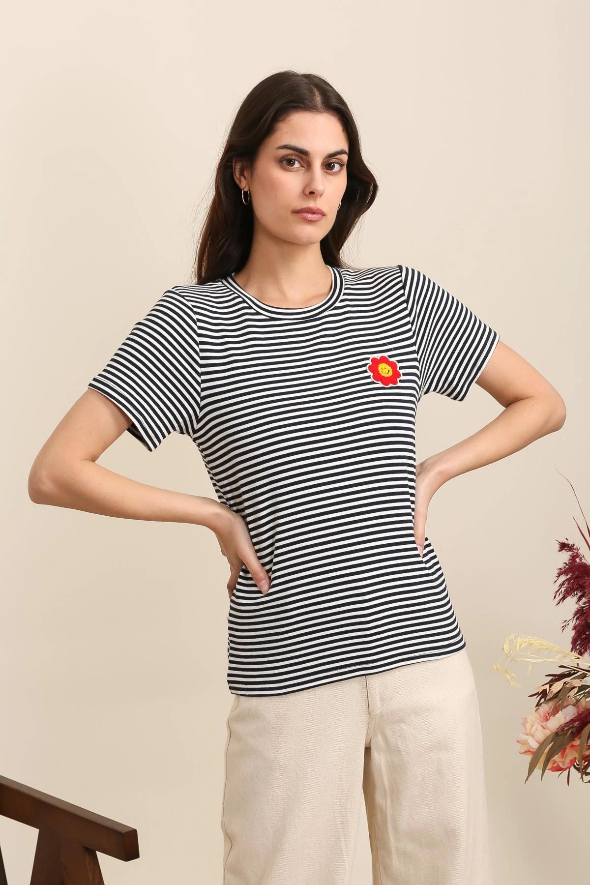 Daphnea Stripe Floral Tee