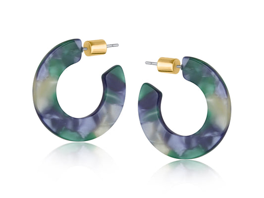 Big Metal Flat Oval Resin Hoop Earrings