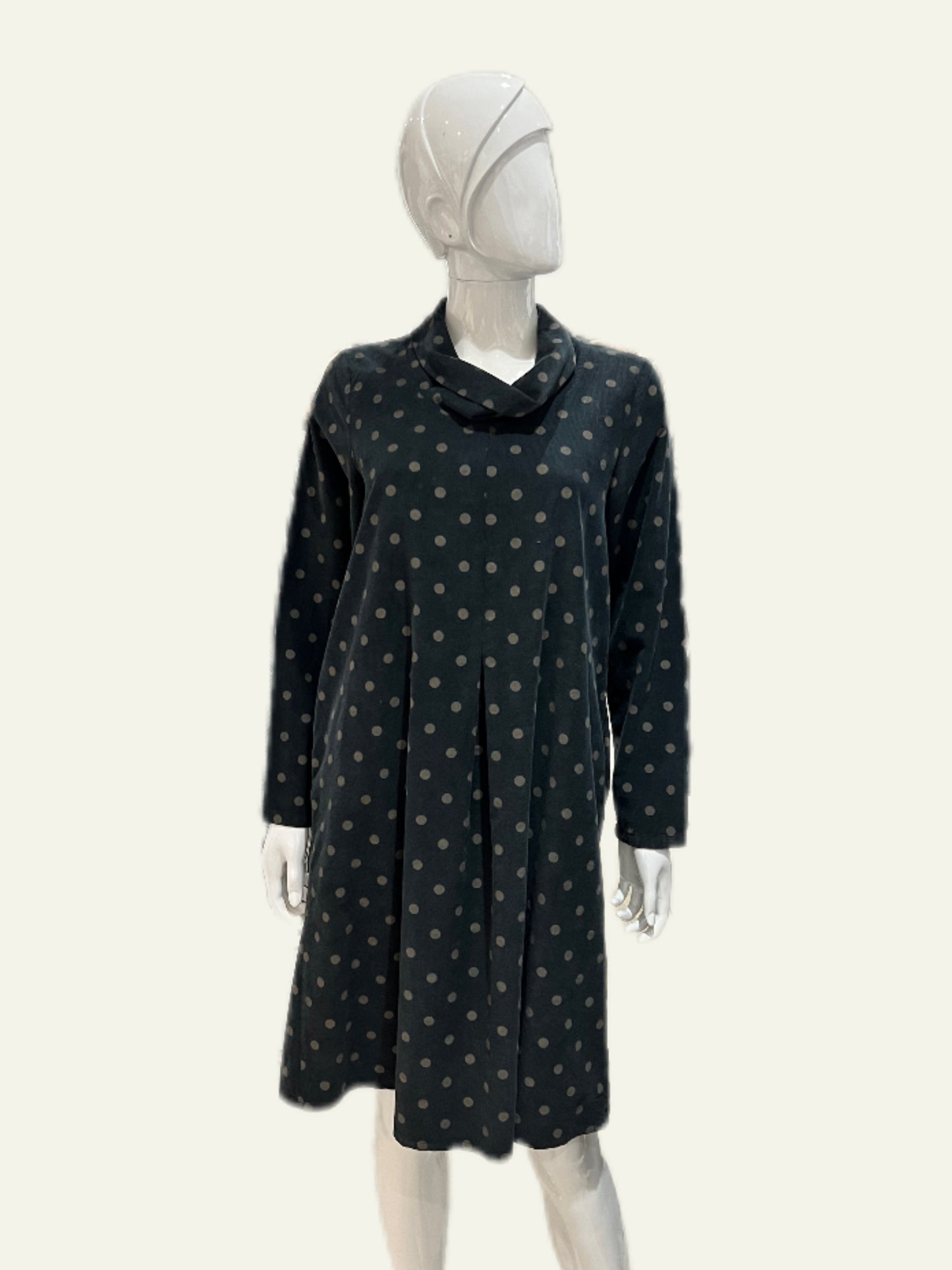 Blueberry Polkadot Black Cowl Neck Dress