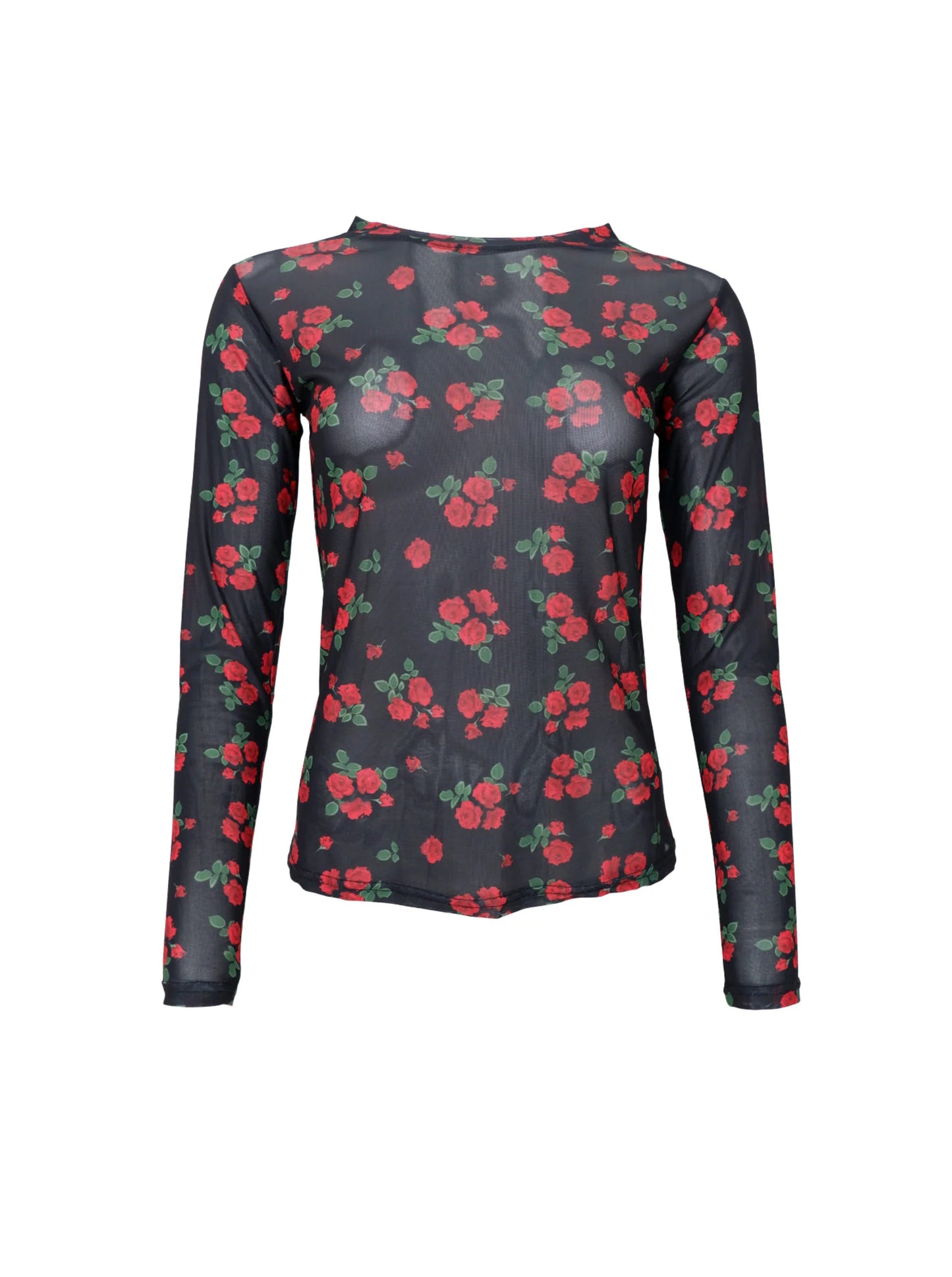 Black Colour Annie Red Flower Mesh Blouse