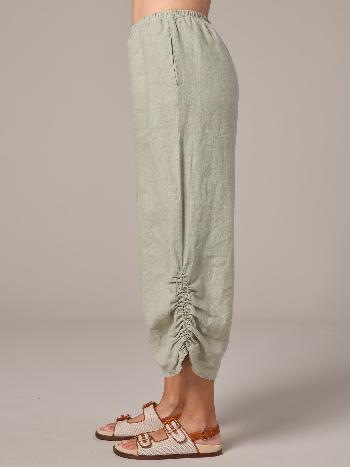 Cut Loose Linen Trousers with Ruched Detail