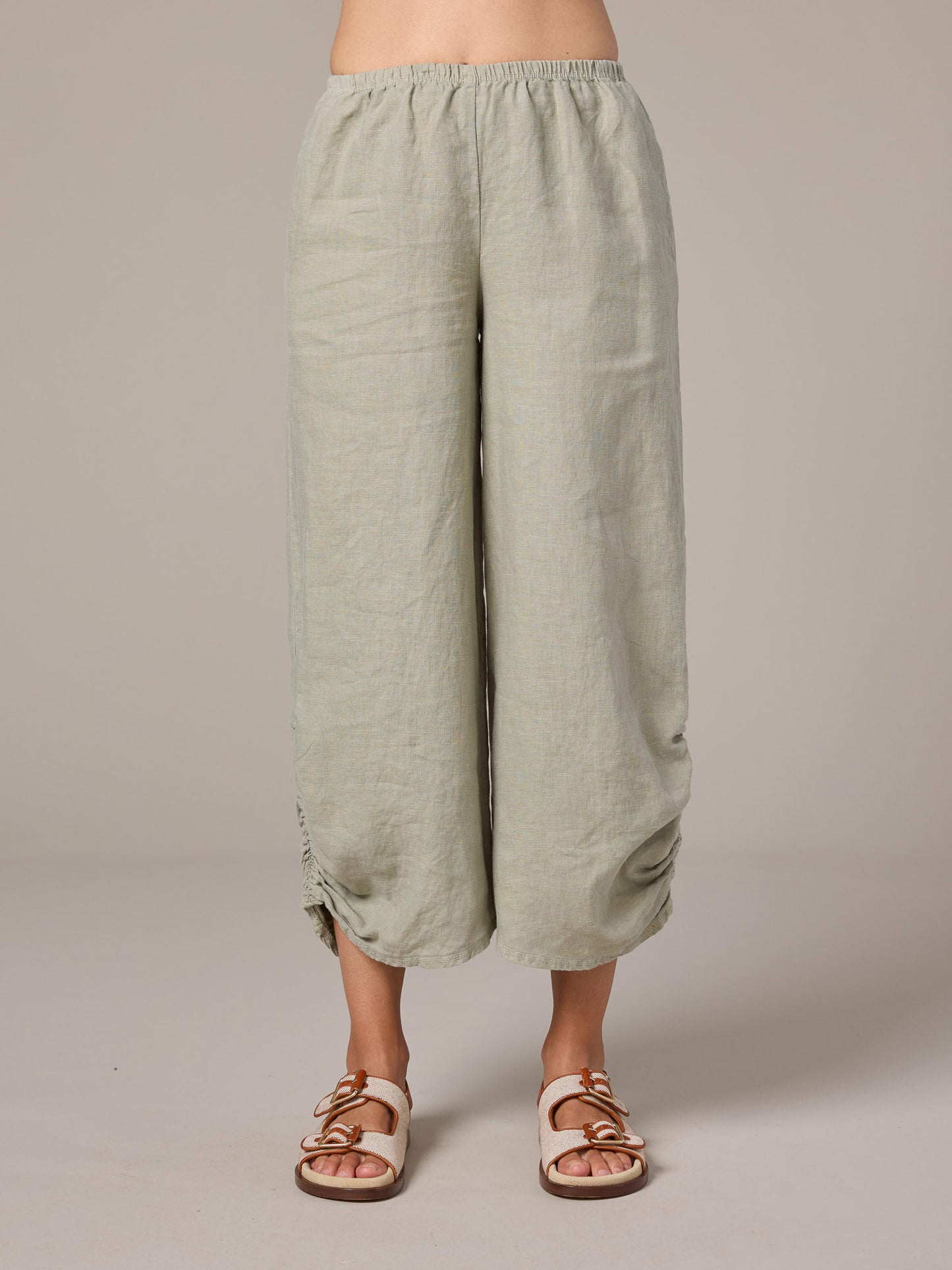 Cut Loose Linen Trousers with Ruched Detail