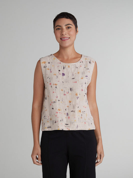 Cut Loose Pattern Linen Shell Top