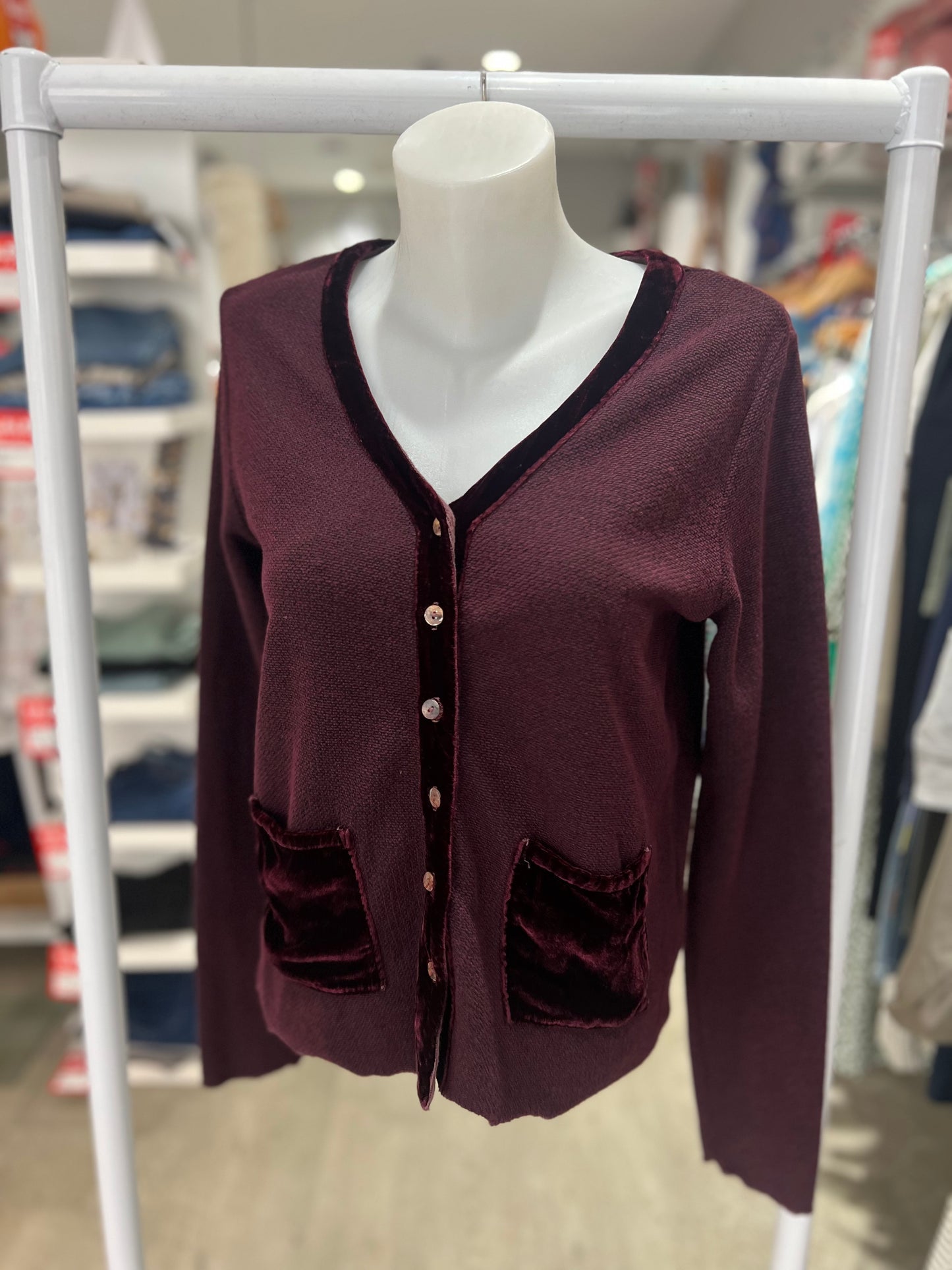 Cut Loose Crop Cardigan with Velvet Trim