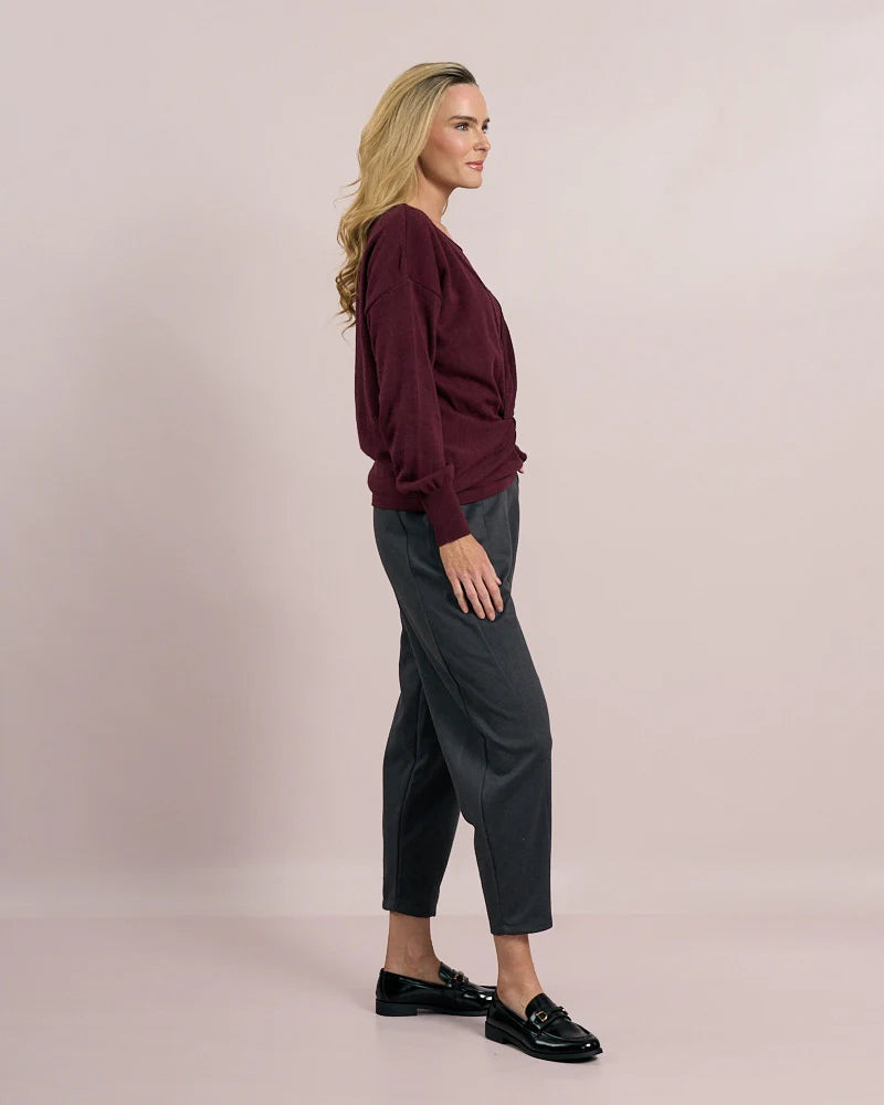 Deck by Decollage O/S Bordeaux Mock Two-Piece Knit Top