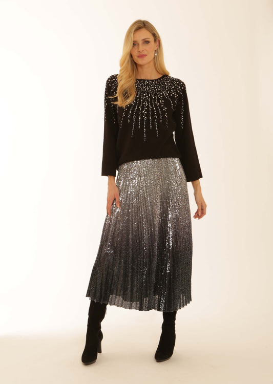 Pomodoro Ombre Sequin Pleated Skirt