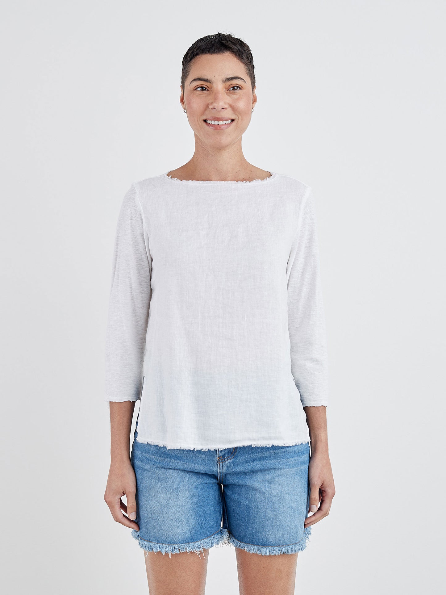 Cut Loose 3/4 Sleeve Linen Combo Top