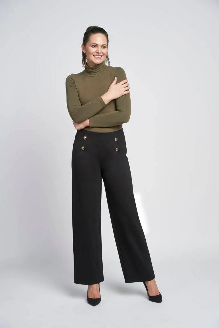 Pinns Black Wide Leg Trousers with Button Detail