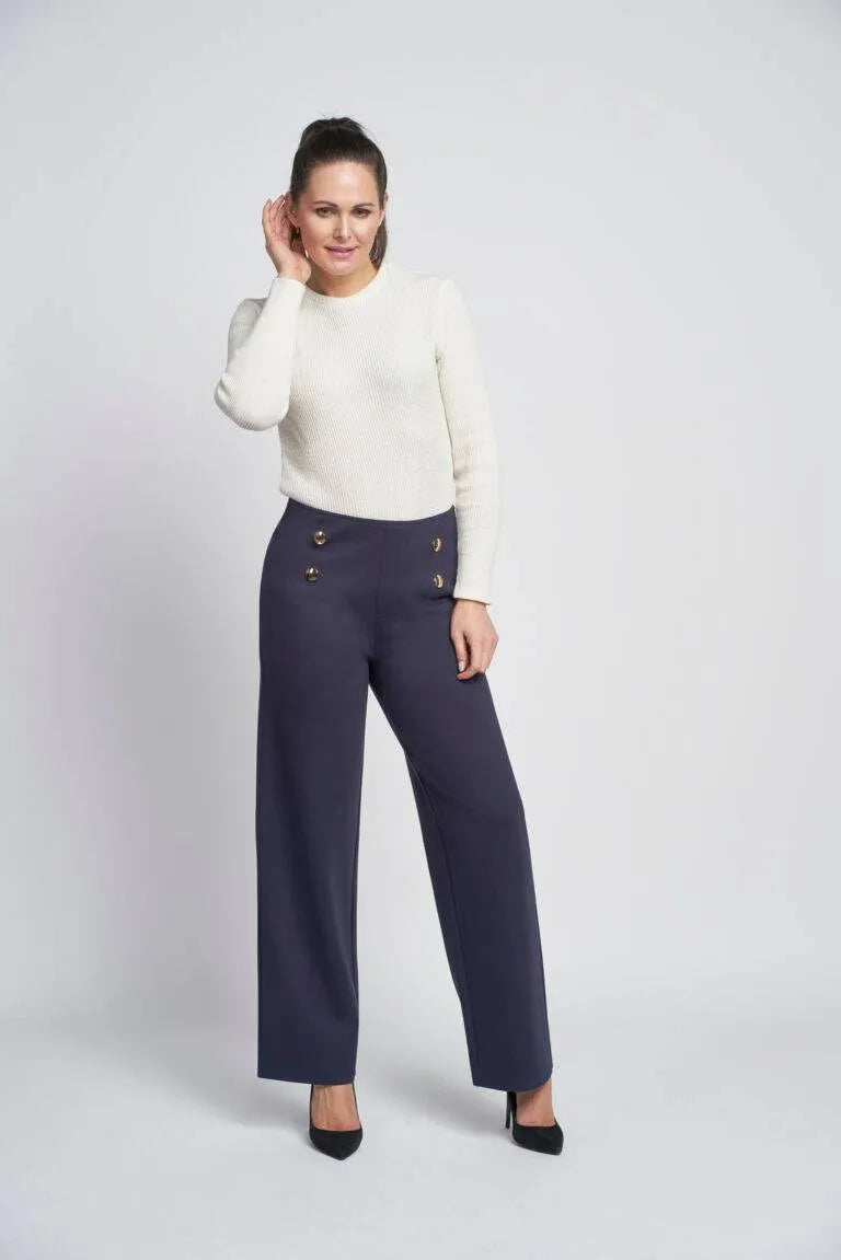 Pinns Black Wide Leg Trousers with Button Detail