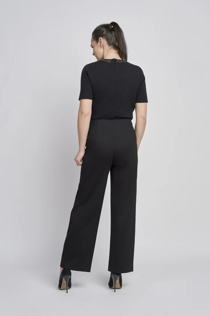 Pinns Black Wide Leg Trousers with Button Detail