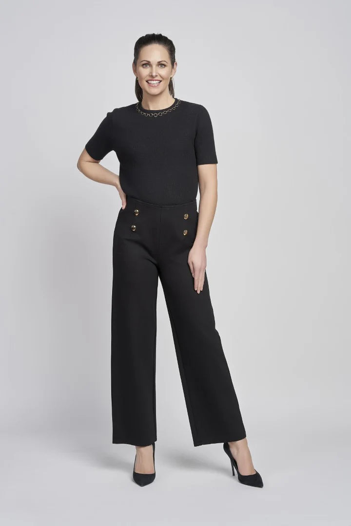 Pinns Black Wide Leg Trousers with Button Detail