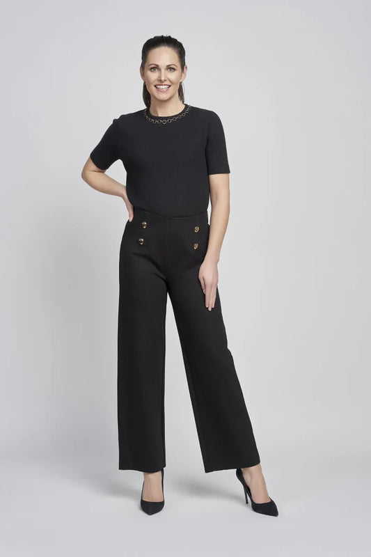 Pinns Black Wide Leg Trousers with Button Detail